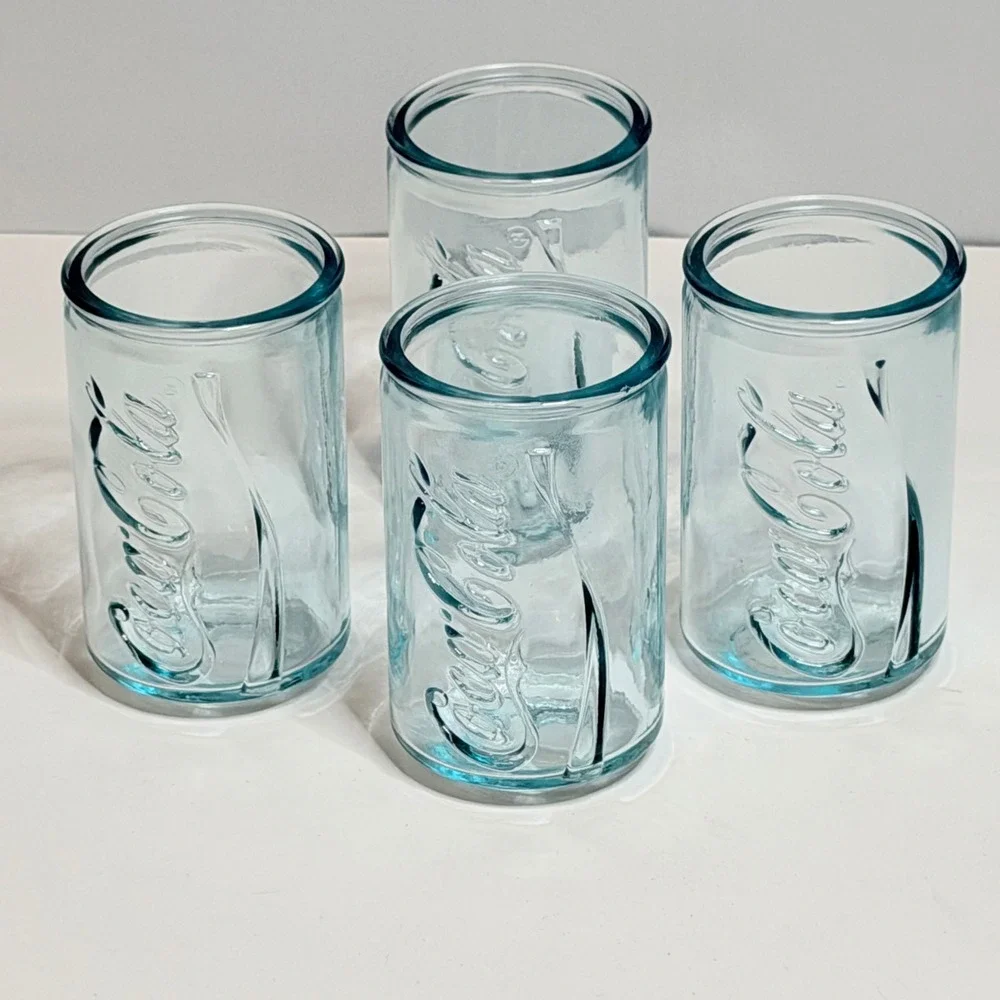 Coca-Cola Georgia Green Glass Tumblers Set of 4 Embossed Logo Juice Glasses